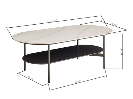 Contemporary Coffee Table Sintered Stone Surface With Ceramic Finish Double Layer Design Base Matte Shelf Modern Living Room Center Table - White / Gray