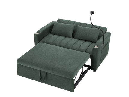 Convertible Sofa Bed Loveseat Sofa With Three USB Ports, Two Side Pockets, Two Cup Holders And 360° swivel Phone Holder For Living Room