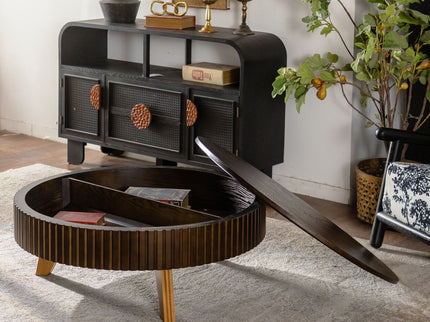 Round Retro Coffee With Solid Wood Legs