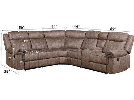 Dollum - Two Tone Nubuck Manual Recliner Sectional Sofa With USB Port Cupholder Console
