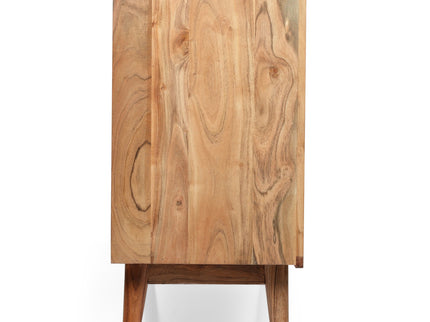 Boho Handcrafted 3 Door Sideboard, Carved Texture & Artisanal Charm - Natural