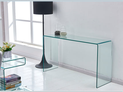 Elegant Transparent Tempered Glass Console Table With Rounded Edges, Modern Sofa Table - Clear