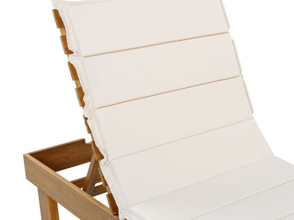 Chaise Lounge With Multi Fold Cushion, 3 Position Adjustable Backrest For Patio - Beige / Teak