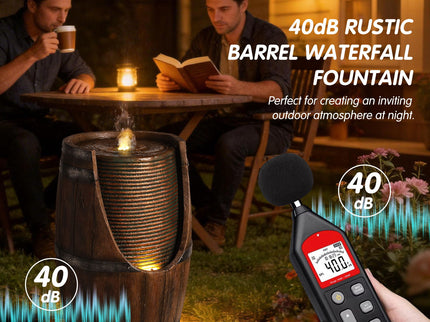 Rustic Barrel Water Fountain With LED Light