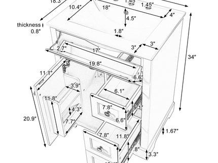 Modern Bathroom Vanity With Sink, 3 Drawers & Cabinet With 2 Tier Door Storage