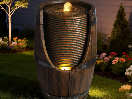 Rustic Barrel Water Fountain With LED Light