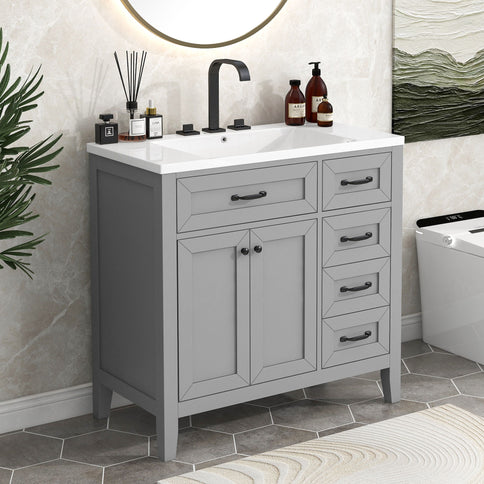 Modern Bathroom Vanity With Sink, Freestanding With Drawers And Doors