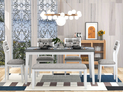 6 Piece Dining Set, Upholstered Chairs And Bench