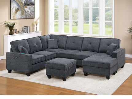 5 Piece Sectional Set With USB Port And Ottoman