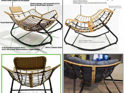 Oversized Papasan Rocking Chair Outdoor With Thick Cushion