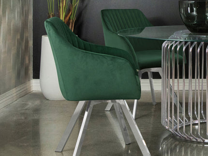 Tufted Swivel Dining Chair With Slim Sloped Arms - Green