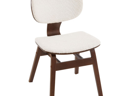 Modern Boucle Fabric Upholstered Side Chair, Bentwood Frame - White / Walnut