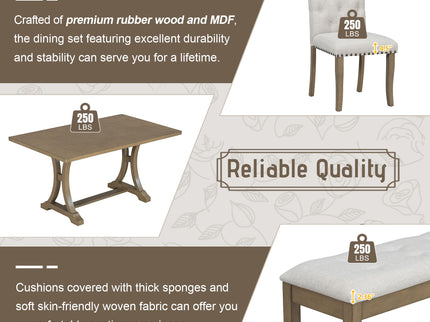 Dining Table Set With 4 Upholstered Chairs And Bench