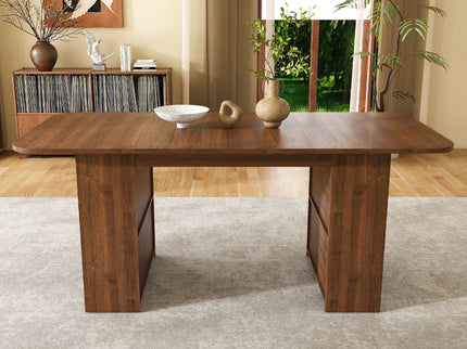Dining Table With Drawers & Open Storage - Walnut