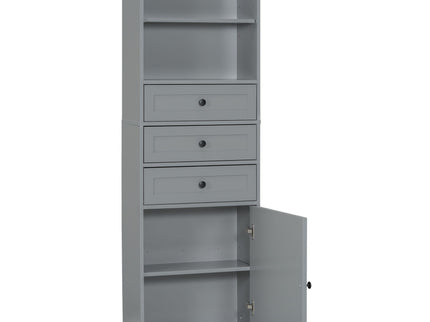 Tall Storage Cabinet With 3 Drawers And Adjustable Shelves For Bathroom