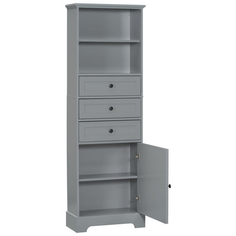Tall Storage Cabinet With 3 Drawers And Adjustable Shelves For Bathroom