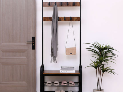 Hall Tree With Shoe Bench For Entryway With 9 Removable Hooks