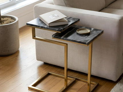 Chamblee - 2 Piece Square Nesting C - Table Set - Gold / Black