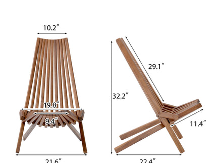 Folding Wood Chair, Portable Solid Wood Seating For Indoor Or Outdoor Use - Natural