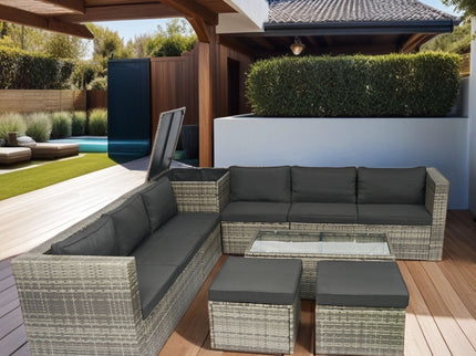 8 Piece Patio Sectional Wicker Rattan Outdoor Furniture Sof Set With One Storage Box Under Seat And Cushion Box - Gray / Black
