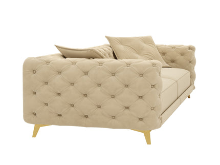 3 In 1 Convertible Sleeper Sofa, Pull Out Bed, Button Tufted, 4 Seater Couch With Movable Ottoman For Apartment - Apricot