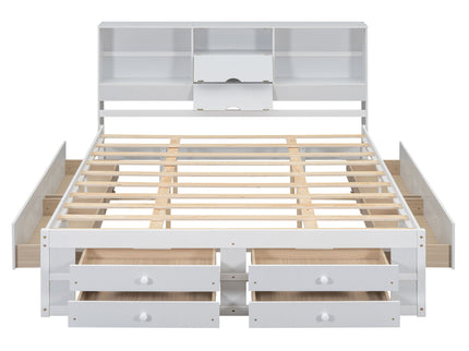 Platform Bed With Storage Headboard And 8 Drawers