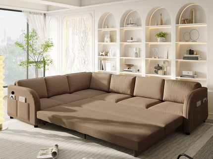 L-Shaped Couch With Pull-Out Bed, Convertible Sleeper Sofa With Side Pocket & USB Port