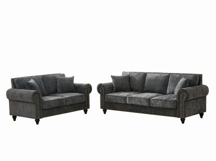 Modern 3 And 2 Seater Sofa With Rolled Arms, Tufted Upholstered Couch