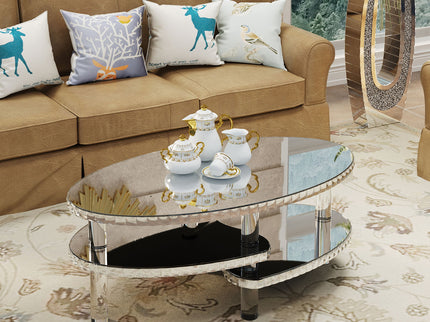 Coffee Table, Oval Double Layer Home Furnishing - Silver
