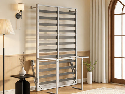 Queen Size Cabinet Wall Bed Mechanism With Desk Panel - Gray