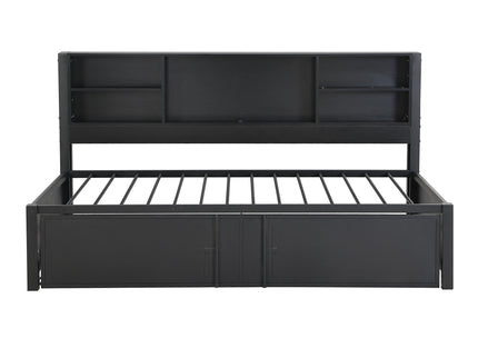 Industrial Metal Daybed With Trundle, Storage Shelves, USB Ports