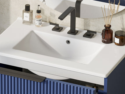Fluted Bathroom Vanity With Ceramic Sink, Freestanding Cabinet