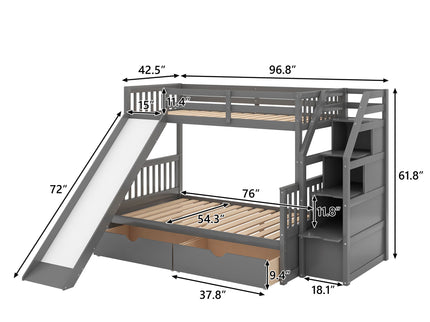 Bunk Bed With Storage Staircase, Slide, Desk, Drawers, And Shelves
