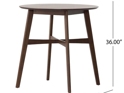 Round Counter Height Dining Table With Thick Rubberwood Legs And Support Beams - Walnut