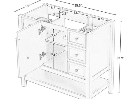 36" Bathroom Vanity Base With 2 Cabinet And 3 Drawers - Black