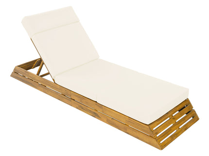 Chaise Lounge Set With 4 Fold Cushion And Built In Headrest, 3 Position Adjustable Backrest, For Patio - Beige / Teak