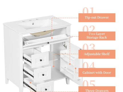 Modern Bathroom Vanity With Sink, 3 Drawers And Adjustable Shelf