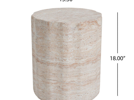 Elegant Indoor / Outdoor Lightweight Concrete Side Table With Travertine - Beige