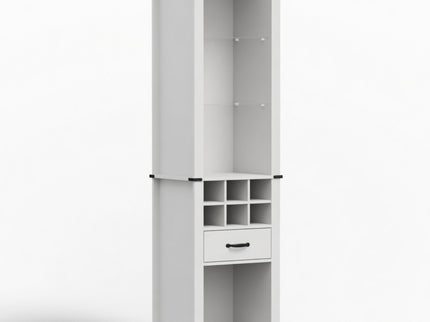 Pantry Cabinet With LED Lights, Wine Rack, Tempered Glass Shelves, And Barn Door Design - White