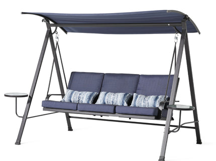 Steel 3 Seater Swing Porch Swing With Canopy - Blue