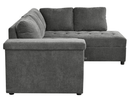 L Shaped Couch With Pull Out Bed And Storage Sectional Sleeper Sofa With Hidden Storage, Wide Armrest With Storage, For Living Room, Apartment, Bedroom, Office