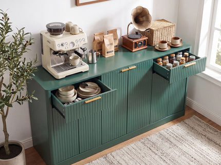 Large Fluted Buffet Sideboard, Wine Bar Storage Cabinet With 6 Doors & 2 Drawers