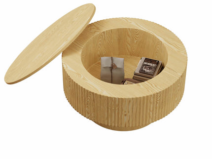 Modern Circular Coffee Table With Stripe Design And Storage Space