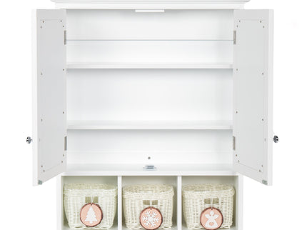 Bathroom Storage Cabinet, Medicine Cabinets For Bathroom With Mirror, 2 Doors 2 Adjustable Shelf & 3 Christmas Style Storage Basket - White