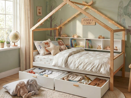 House Bed With Bookshelf Storage