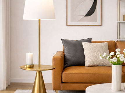 Celestial - Modern Floor Lamp With Accent Table With Large Shade - Gold / White