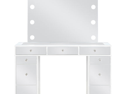 Winona - Makeup Vanity Set With Bulb Lit Mirror And Upholstered Stool - White