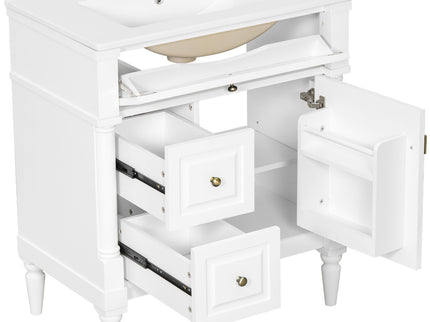 Modern Bathroom Vanity With Sink, Freestanding Cabinet With Flip Drawer & Adjustable Shelf