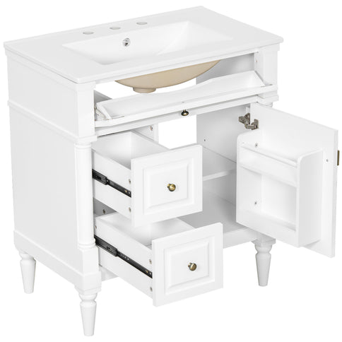Modern Bathroom Vanity With Sink, Freestanding Cabinet With Flip Drawer & Adjustable Shelf