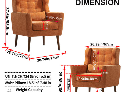 Modern Accent Chair, Arm Chairs For Living Room, Upholstered Mordern Armchair, Comfy Soft Padded Lounge Chair In Small Space, Bedroom, With Pillow, Solid Wood Leg